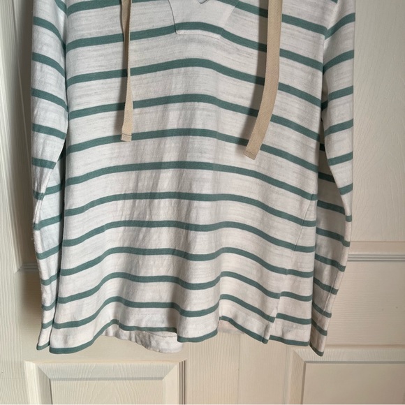 LOFT AQUA AND WHITE STRIPED PULL ON HOODIE - Picture 6 of 12